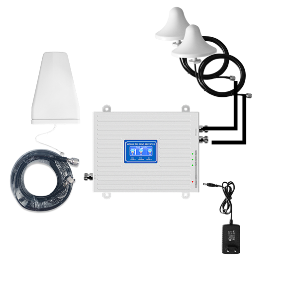 Tri-Band Cell Phone Signal Booster for Multiple Networks - Supports 4G LTE/3G/2G, 65-75dBi Gain, Covers 300㎡+ for Home, Office, RV