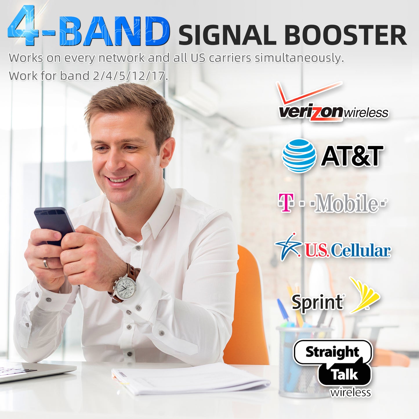 Quad-Band LTE Signal Booster Kit for Home & Office – Supports LTE B28, PCS, AWS, B7 (700/1900/2100/2600 MHz)